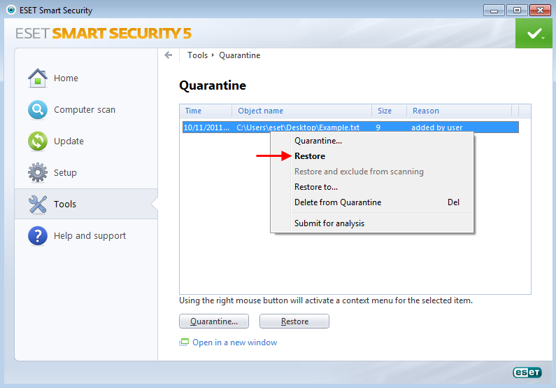 [KB2775] How do I restore a quarantined file in my ESET security